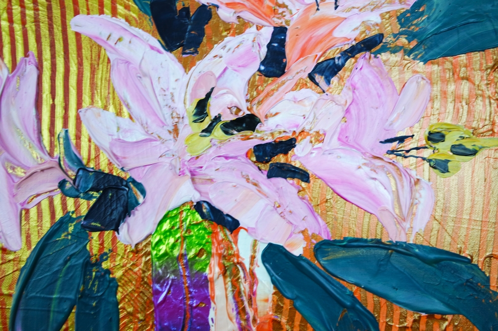 Tall Vase with Pink Lillys and Lemons 192