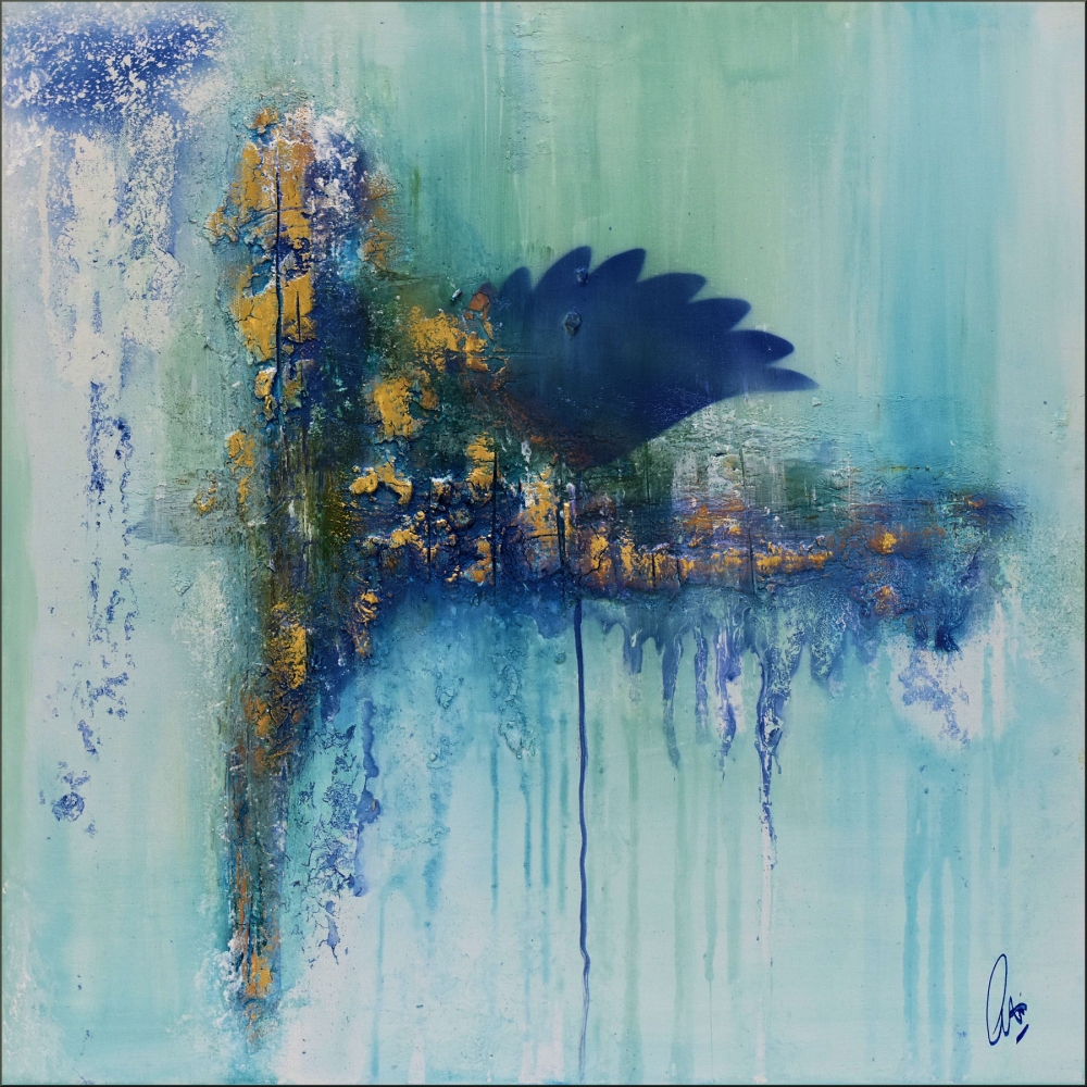 Abstract Turquoise Painting – Whispers of Azure