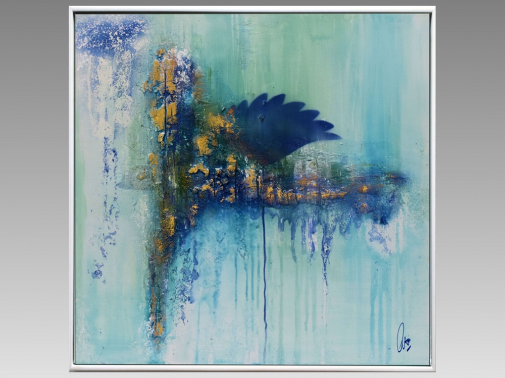 Abstract Turquoise Painting – Whispers of Azure