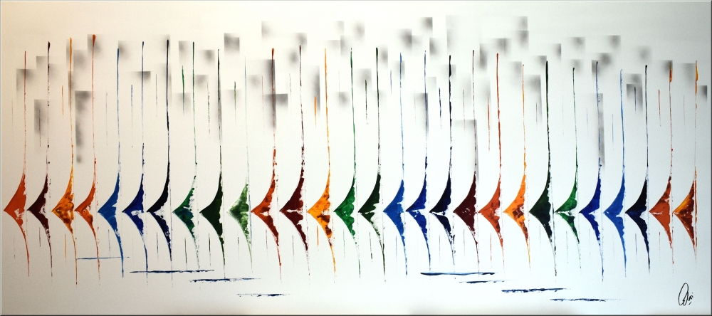 Silent Race – Large Contemporary Sailboat & Regatta Painting