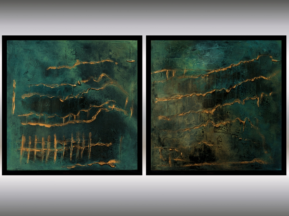 Echoes in Gold – Textured Abstract Diptych
