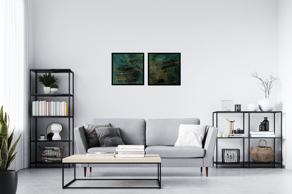 Echoes in Gold – Textured Abstract Diptych