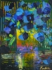 Blue Flowers in Yellow and Purple Vase 122