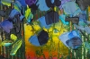 Blue Flowers in Yellow and Purple Vase 122