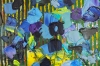 Blue Flowers in Yellow and Purple Vase 122
