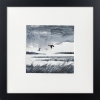 Monochrome ducks rainclouds, marshlands framed