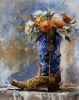 Blue Cowboy Boot with Wildflowers