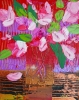 Pink Flowers in Gold and Red Vase 110