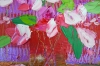 Pink Flowers in Gold and Red Vase 110