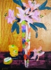 Tall Vase with Pink Lillys and Lemons 192