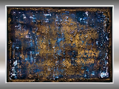 Molten Silence – Blue and Gold Textured Abstract Painting