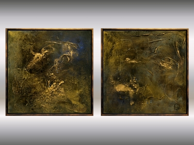 Angel's Kiss – Gold Textured Abstract Diptych