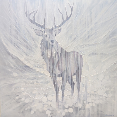 Resilience, a Winter White Stag painting