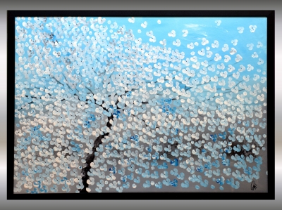 Blue Blossom Light – Blue and White Cherry Blossom Painting
