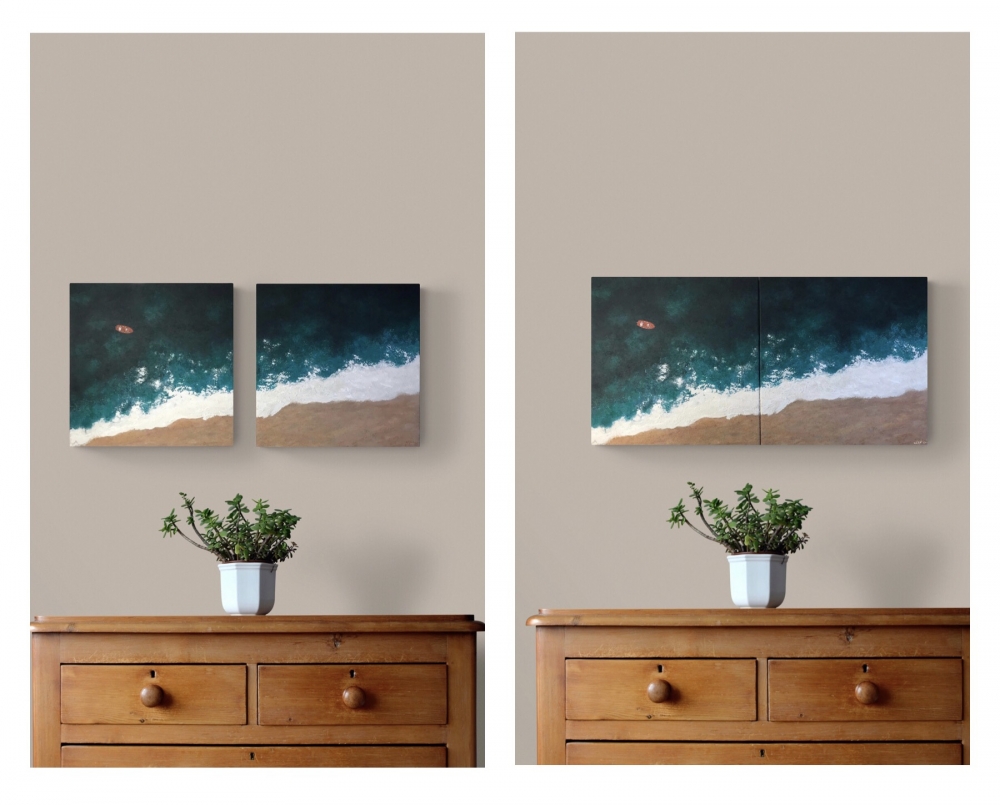 \"Coastal Serenity Diptych\"