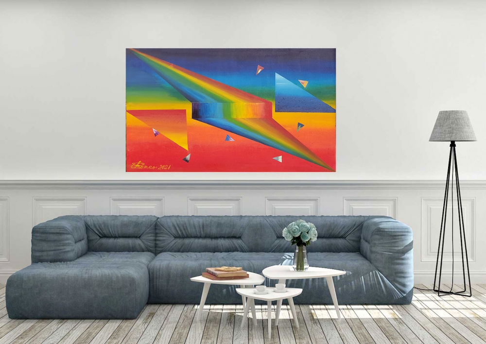 Ascending, descending of rainbow, acrylic on canvas, 25x42x1.5 inch, SKU 1021 