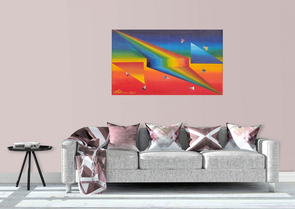 Ascending, descending of rainbow, acrylic on canvas, 25x42x1.5 inch, SKU 1021 