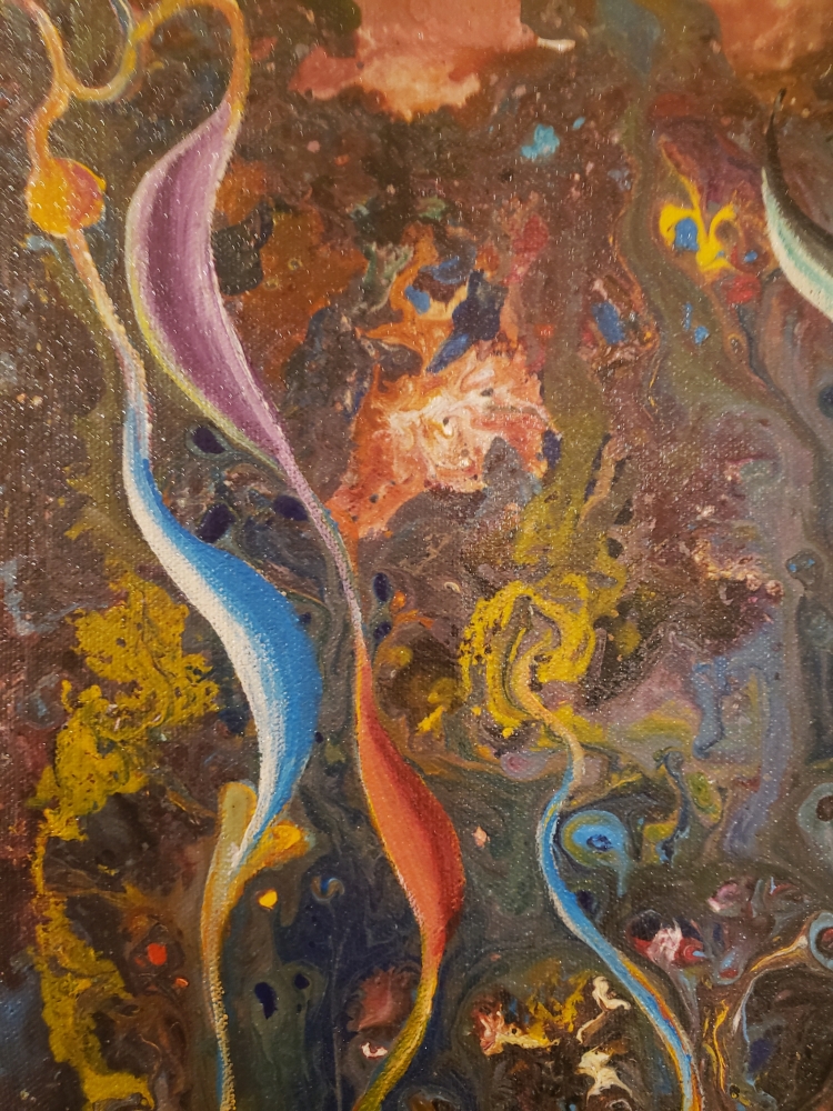 Inside of human cell, DNA, acrylic on canvas, 16x60x1.5 inch, SKU 1041 