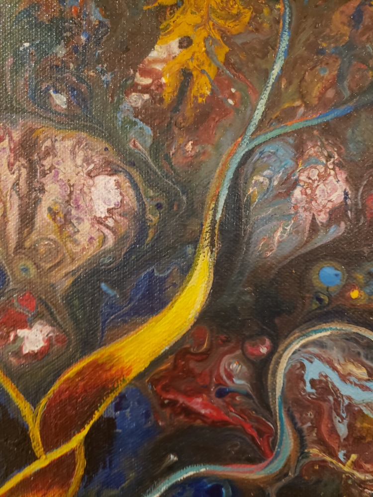 Inside of human cell, DNA, acrylic on canvas, 16x60x1.5 inch, SKU 1041 