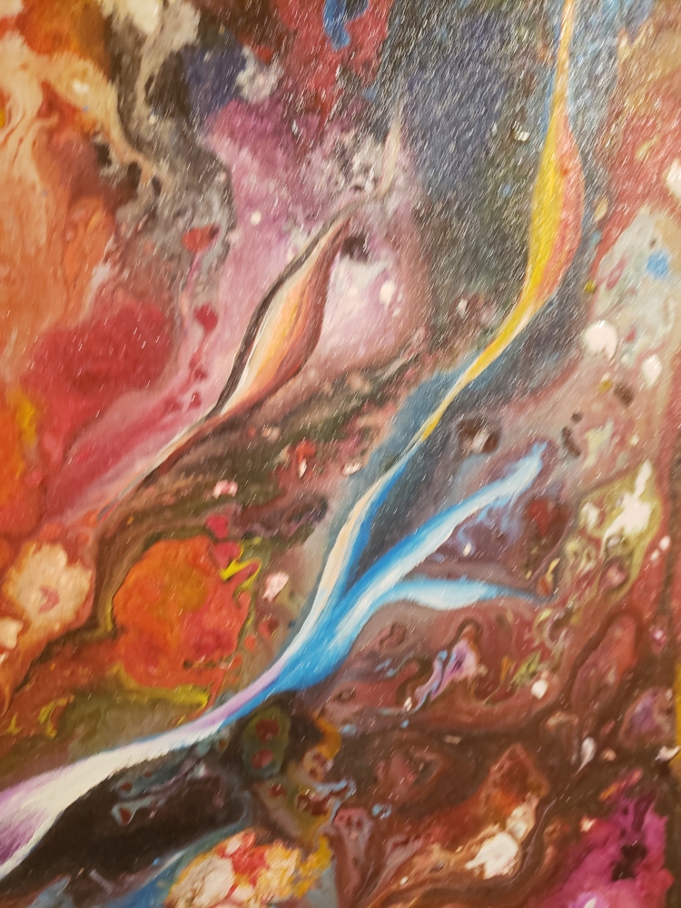 Inside of human cell, DNA, acrylic on canvas, 16x60x1.5 inch, SKU 1041 