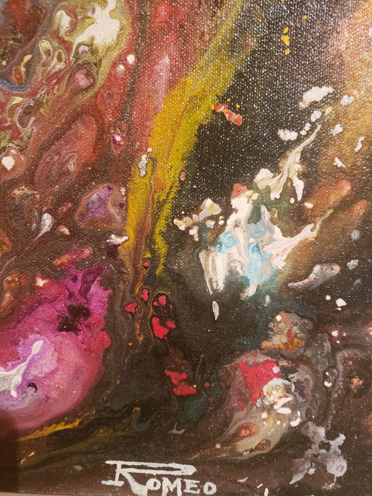 Inside of human cell, DNA, acrylic on canvas, 16x60x1.5 inch, SKU 1041 