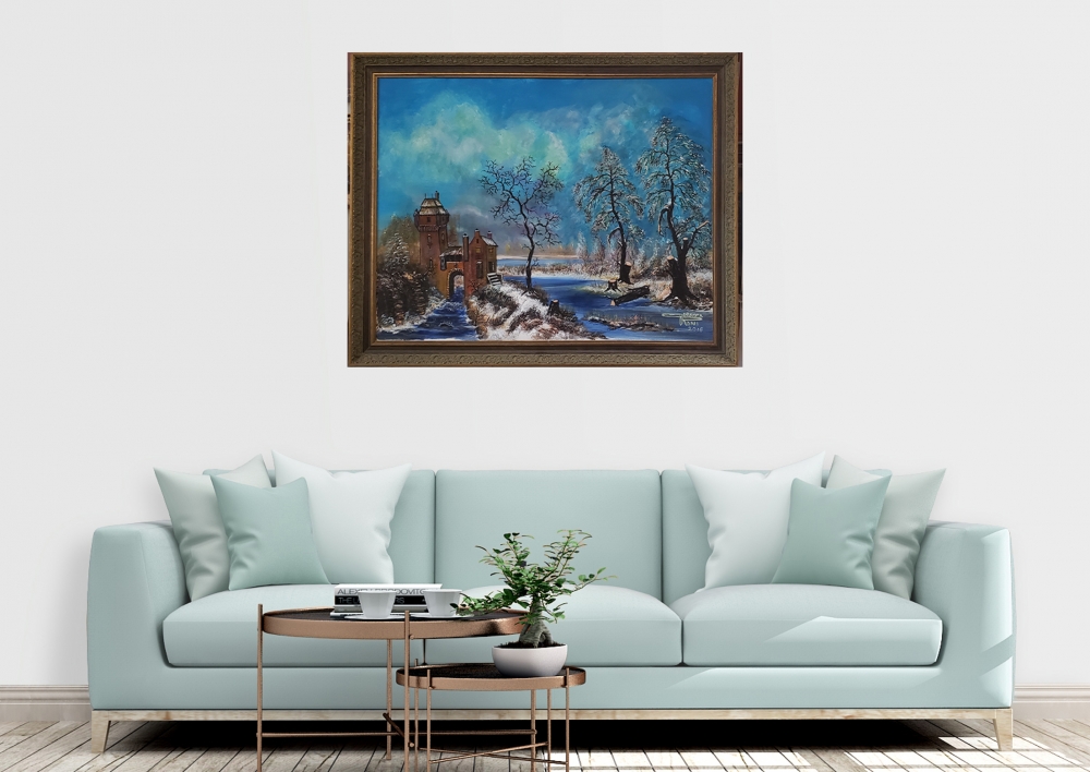 European Landscape Winter, Acrylic on canvas, 22X28x.75 inch, SKU 1047 
