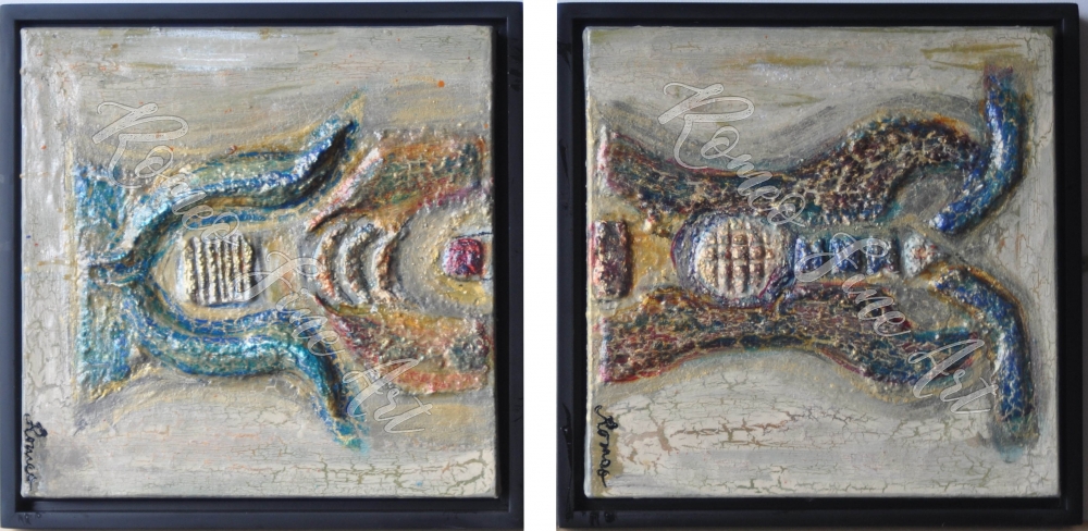 The Faraons, 3D acrylic, paper mache, on canvas 12x12 inches, SKU 1070 