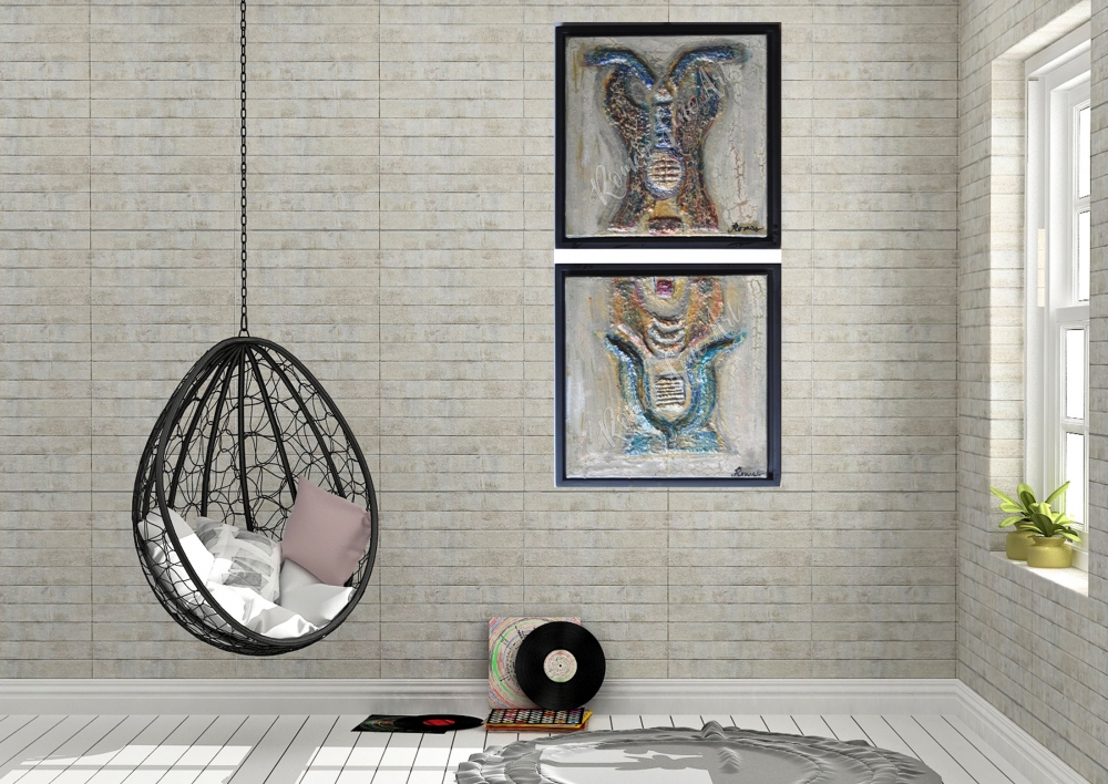 The Faraons, 3D acrylic, paper mache, on canvas 12x12 inches, SKU 1070 