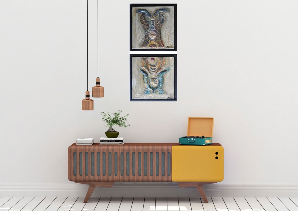 The Faraons, 3D acrylic, paper mache, on canvas 12x12 inches, SKU 1070 