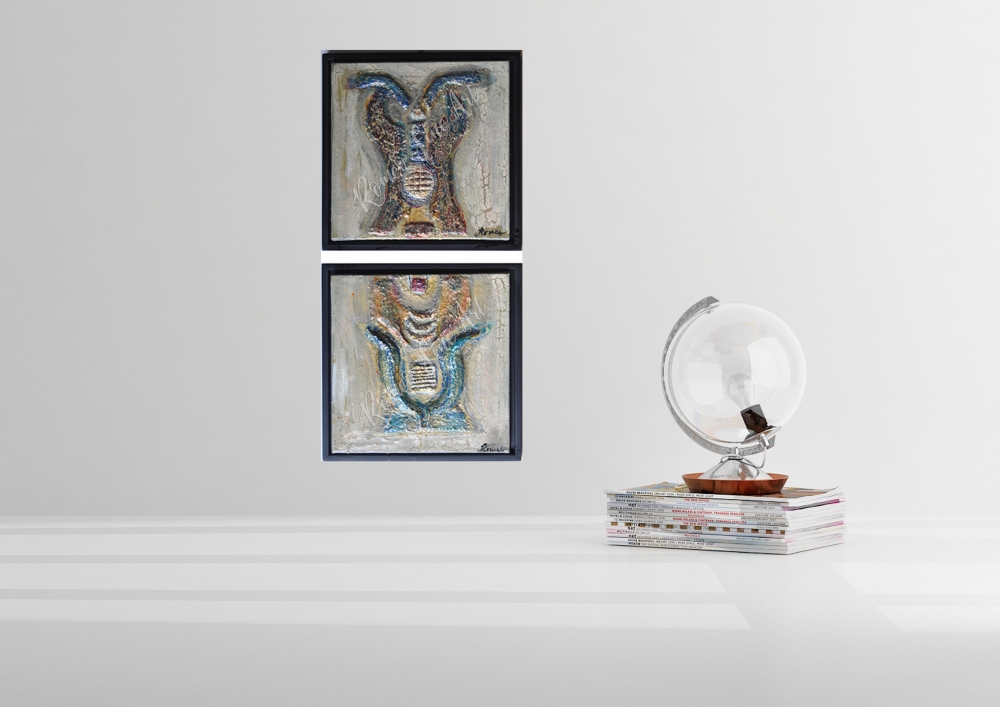 The Faraons, 3D acrylic, paper mache, on canvas 12x12 inches, SKU 1070 