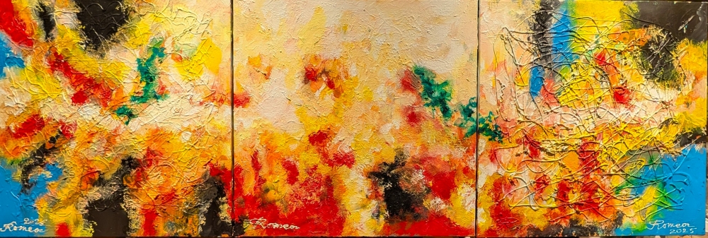 The meeting of love with happiness, acrylic on canvas, 20x60 inch, SKU 1140