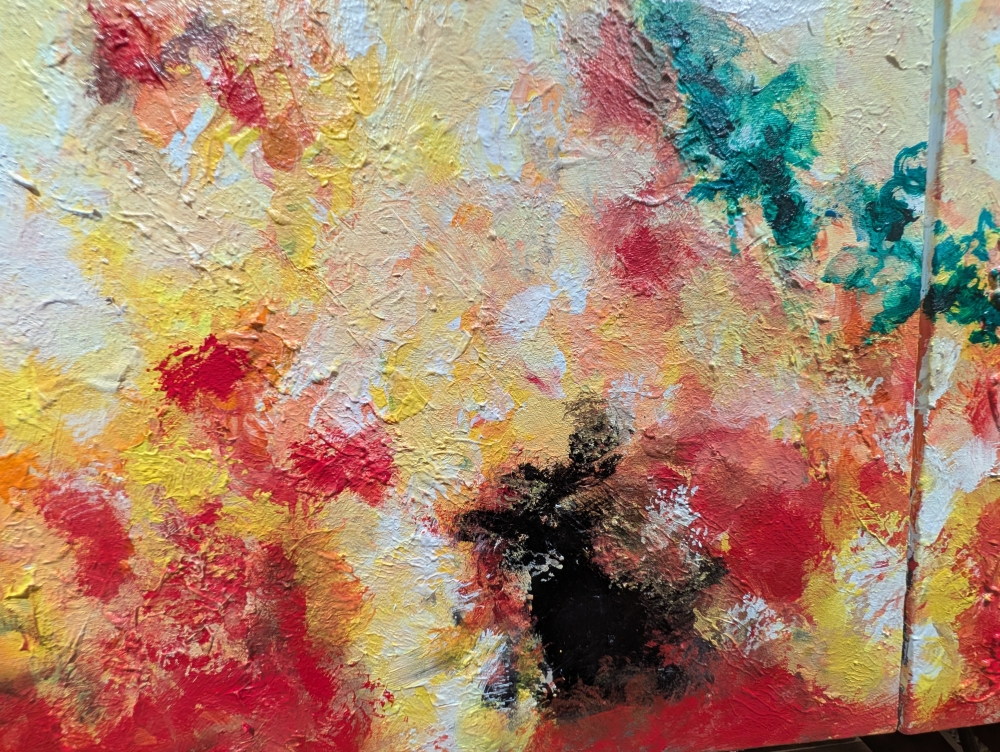The meeting of love with happiness, acrylic on canvas, 20x60 inch, SKU 1140