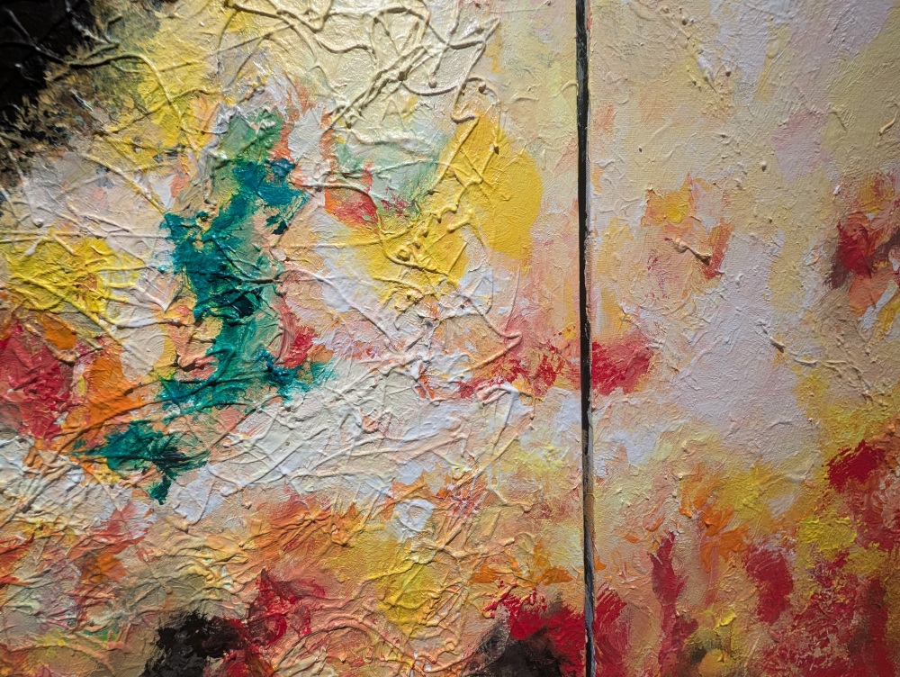 The meeting of love with happiness, acrylic on canvas, 20x60 inch, SKU 1140