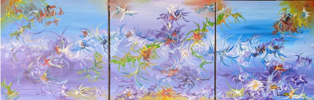 Violet Energy, acrylic on canvas 24x72 inch, 61.5x184.5 cm, SKU 1203 