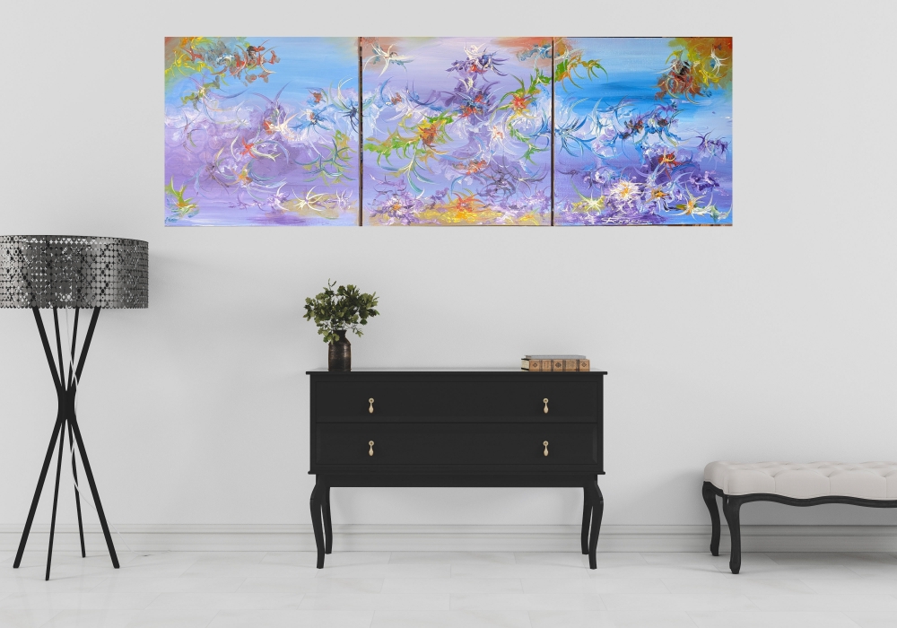 Violet Energy, acrylic on canvas 24x72 inch, 61.5x184.5 cm, SKU 1203 