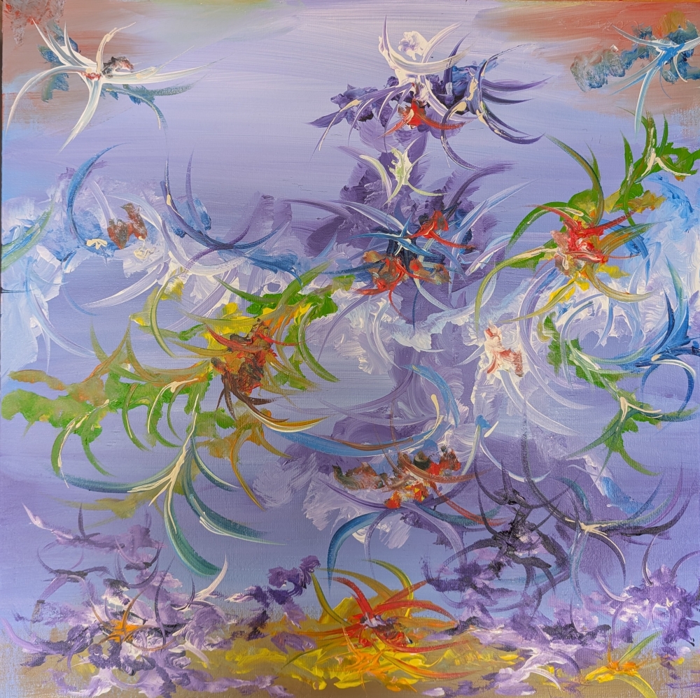 Violet Energy, acrylic on canvas 24x72 inch, 61.5x184.5 cm, SKU 1203 