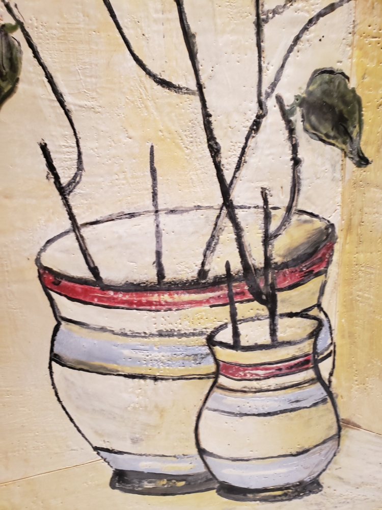 Adam and Eve, organic bees-wax on plywood, 24x24Hx1, inch, SKU 2003