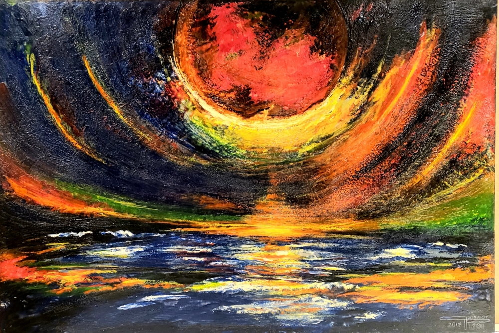 The panoramic night, organic beeswax on plywood, 32x48 inch, SKU 2008