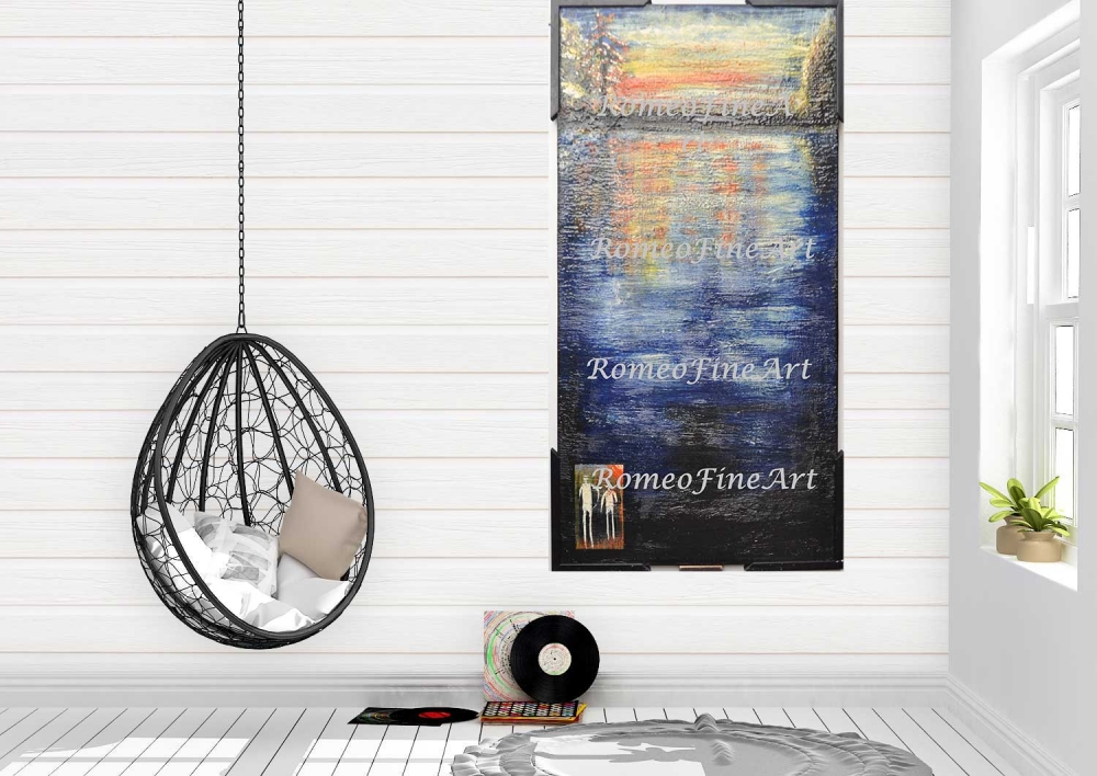 Landscape 1, 1000 Islands, Ontario, Canada, organic bees-wax on plywood, 24HX48X1, inch, SKU 2009 