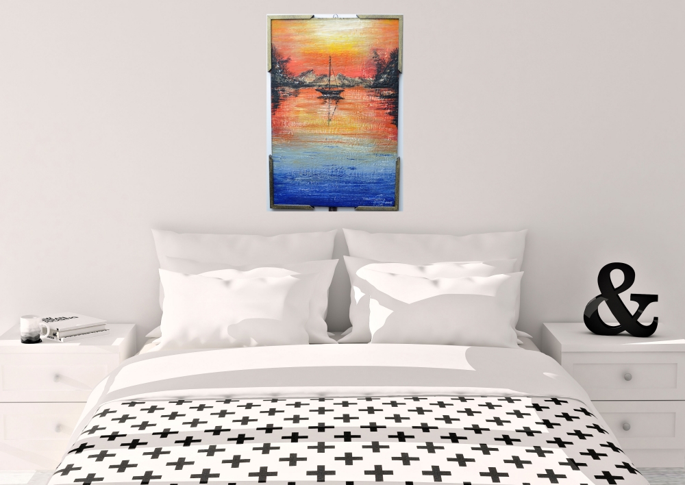 Landscape 2, 1000 Islands, bees-wax on plywood, 24X36X1.5 inch, 61.X91.5X3.5 cm, SKU 2010 