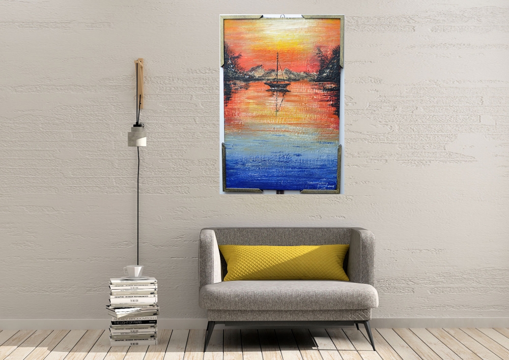 Landscape 2, 1000 Islands, bees-wax on plywood, 24X36X1.5 inch, 61.X91.5X3.5 cm, SKU 2010 