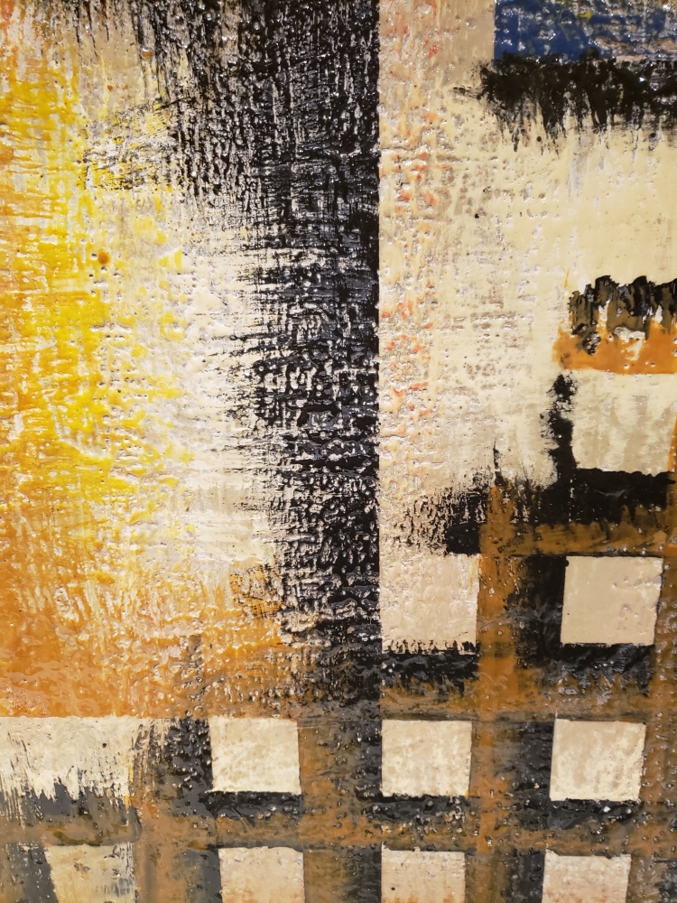 Two ... black and gold, organic bees-wax on plywood, 24Hx48LX1W inch, SKU 2013 