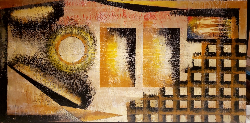 Two ... black and gold, organic bees-wax on plywood, 24Hx48LX1W inch, SKU 2013 