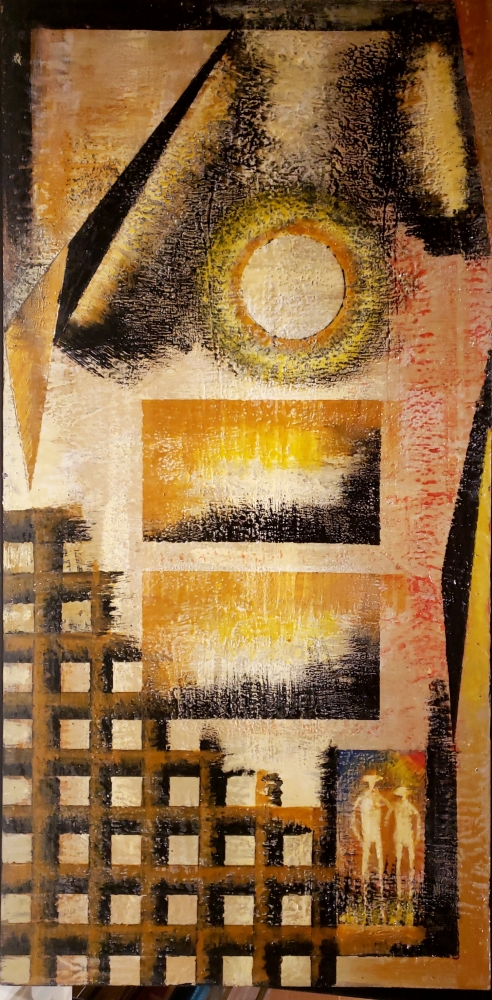 Two ... black and gold, organic bees-wax on plywood, 24Hx48LX1W inch, SKU 2013 