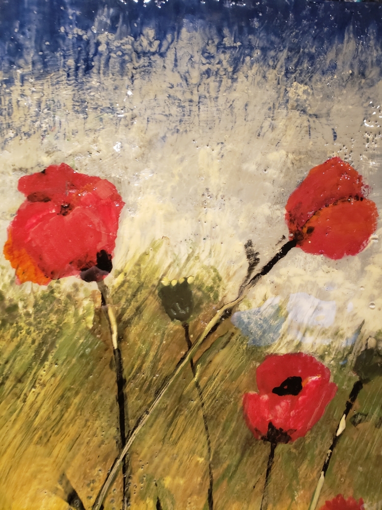 Landscape, poppy seeds, organic bees-wax on plywood , 24X36 inch, SKU 2015