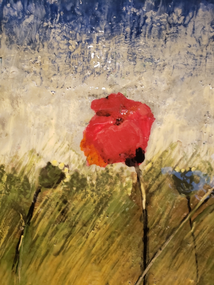 Landscape, poppy seeds, organic bees-wax on plywood , 24X36 inch, SKU 2015