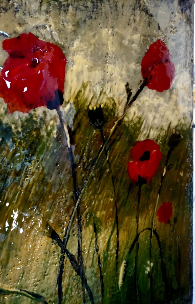 Landscape, poppy seeds, organic bees-wax on plywood , 24X36 inch, SKU 2015