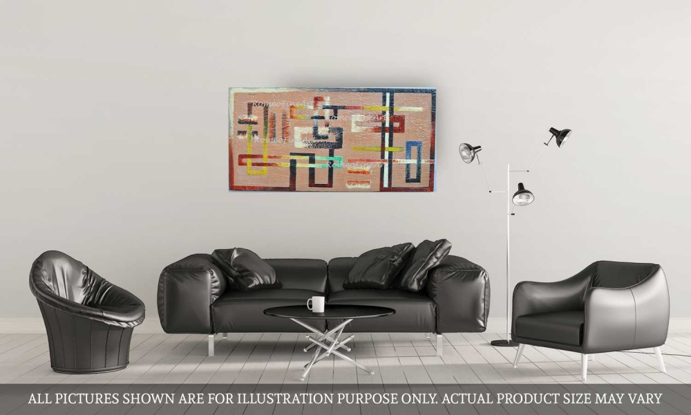 Geometric-cubiss connection, organic bees-wax on plywood, 24X48 inch, SKU 2017