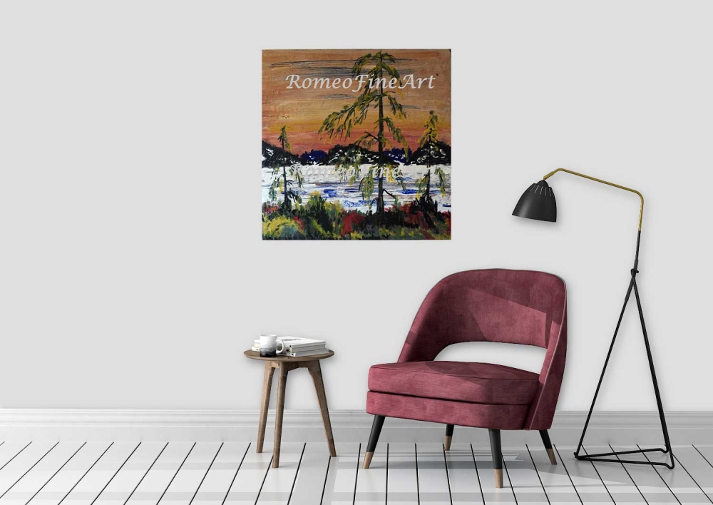 Landscape, in ontario, bees-wax on plywood, 24X24 inch Sku 2018  