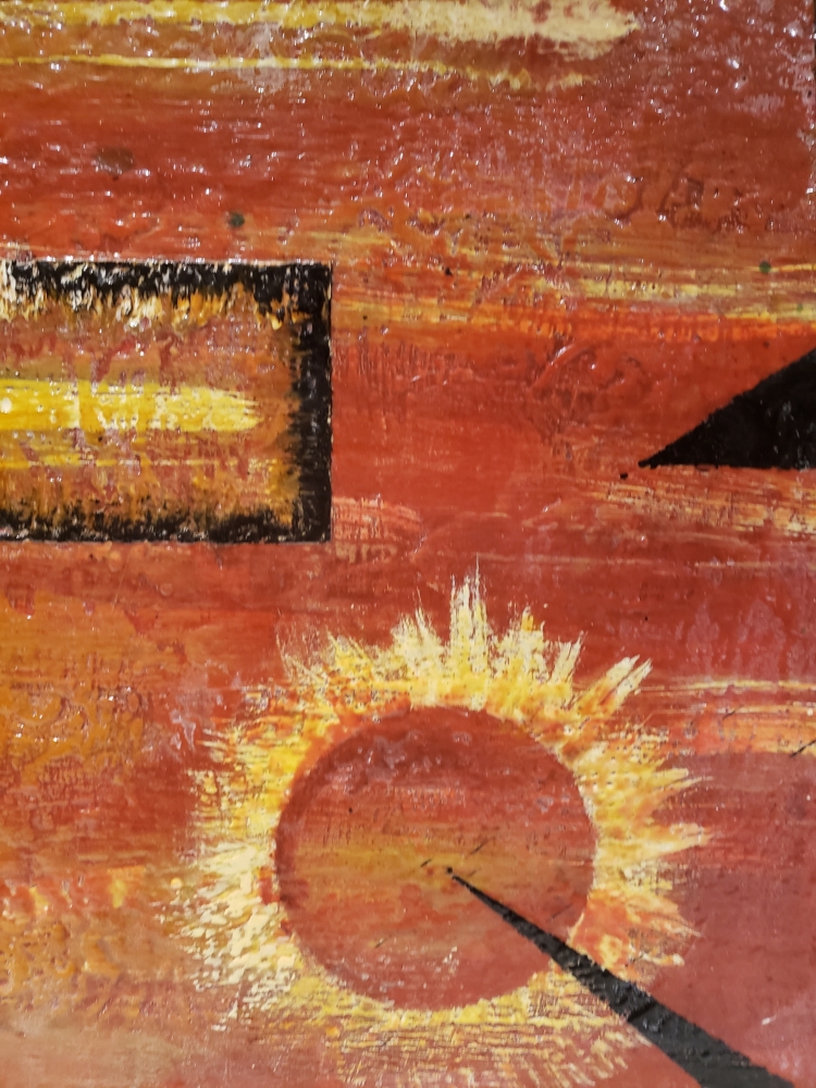 The basic of abstract, geometry, organic bees-wax on plywood 24X48 inch, SKU 2020